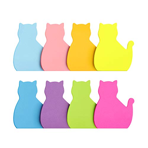 Cat Shape Sticky Notes 8 Color Bright Colorful Sticky Pad 75 Sheets/Pad Self-Sticky Note Pads (8 Pads)