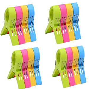 Beach Towel Clips for Beach Chairs, 16 Pcs 4.7 Inch 4 Colour Plastic Large Clothespin Towel Clips for Chairs, Beach Accessories for Vacation Must Haves (Blue, Green, Yellow, Hot Pink 16pcs 4.7'')