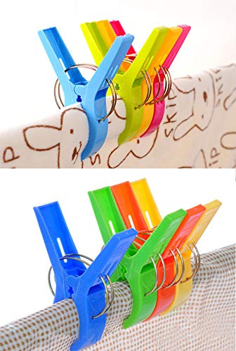 Beach Towel Clips for Beach Chairs, 16 Pcs 4.7 Inch 4 Colour Plastic Large Clothespin Towel Clips for Chairs, Beach Accessories for Vacation Must Haves (Blue, Green, Yellow, Hot Pink 16pcs 4.7'')