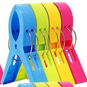 Beach Towel Clips for Beach Chairs, 16 Pcs 4.7 Inch 4 Colour Plastic Large Clothespin Towel Clips for Chairs, Beach Accessories for Vacation Must Haves (Blue, Green, Yellow, Hot Pink 16pcs 4.7'')