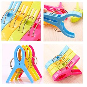 Beach Towel Clips for Beach Chairs, 16 Pcs 4.7 Inch 4 Colour Plastic Large Clothespin Towel Clips for Chairs, Beach Accessories for Vacation Must Haves (Blue, Green, Yellow, Hot Pink 16pcs 4.7'')