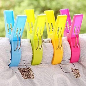 Beach Towel Clips for Beach Chairs, 16 Pcs 4.7 Inch 4 Colour Plastic Large Clothespin Towel Clips for Chairs, Beach Accessories for Vacation Must Haves (Blue, Green, Yellow, Hot Pink 16pcs 4.7'')