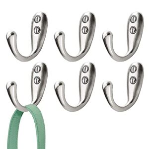 mdesign wall mount decorative metal single storage organizer hooks for coats, hoodies, hats, scarves, purses, leashes, bath towels, robes - hardware included, 6 pack - chrome