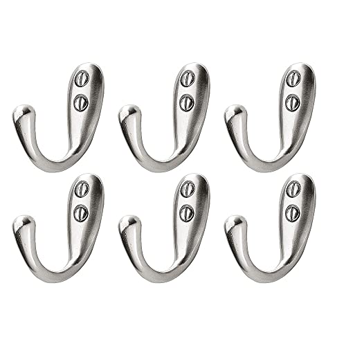 mDesign Wall Mount Decorative Metal Single Storage Organizer Hooks for Coats, Hoodies, Hats, Scarves, Purses, Leashes, Bath Towels, Robes - Hardware Included, 6 Pack - Chrome