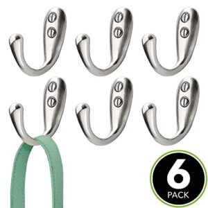 mDesign Wall Mount Decorative Metal Single Storage Organizer Hooks for Coats, Hoodies, Hats, Scarves, Purses, Leashes, Bath Towels, Robes - Hardware Included, 6 Pack - Chrome