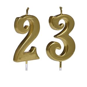 Bailym Gold 23rd Birthday Candles, Number 23 Cake Topper for Birthday Decorations