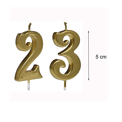 Bailym Gold 23rd Birthday Candles, Number 23 Cake Topper for Birthday Decorations