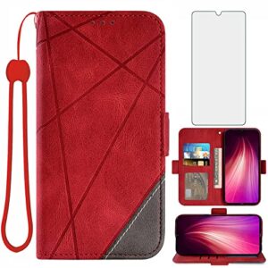asuwish compatible with xiaomi redmi note 8 wallet case and tempered glass screen protector lanyard leather flip magnetic card holder stand cell accessories phone cover for redme note8 women men red