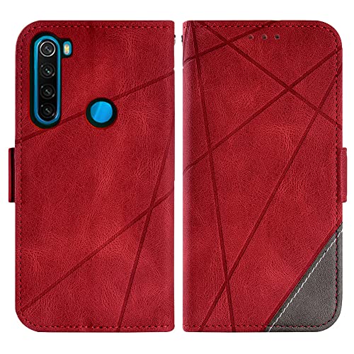 Asuwish Compatible with Xiaomi Redmi Note 8 Wallet Case and Tempered Glass Screen Protector Lanyard Leather Flip Magnetic Card Holder Stand Cell Accessories Phone Cover for Redme Note8 Women Men Red