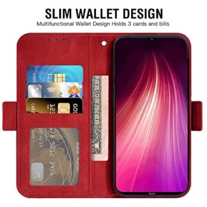 Asuwish Compatible with Xiaomi Redmi Note 8 Wallet Case and Tempered Glass Screen Protector Lanyard Leather Flip Magnetic Card Holder Stand Cell Accessories Phone Cover for Redme Note8 Women Men Red