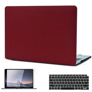 kkp newest macbook pro 13 inch case 2020 release a2289 a2251 with retina display, fabric-like leather hard shell case only compatible with macbook pro 13 with touch bar touch id, wine red