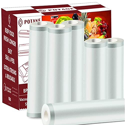 POTANE 6 Pack 11"x20'(3Rolls) and 8"x20' (3Rolls)Thickened Vacuum Sealer Bags , Smell-Proof, Puncture Prevention, Heavy duty for POTANE, Food Saver, Seal a Meal, Weston. Commercial Grade, BPA Free, Great for Vacuum storage,Meal Prep or Sous Vide