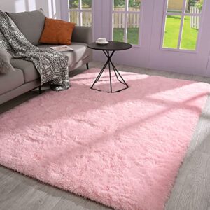 elioelio ucomn super soft rug indoor modern shag area rug bedroom silky smooth rugs fluffy anti-skid shaggy area rug dining living room kids carpet (5' x 8', pink)