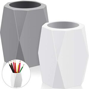 zonon 2 pieces silicone pencil holder, pencil cups for desk, silicone pencil cups holder, geometric pencil holder makeup brush holder creative design for office home (white, gray)