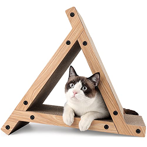 FUKUMARU 3 Sided Vertical Cat Scratching Post, Triangle Cat‘s Scratch Tunnels Toy, Scratcher Ramp for Kitten Play Exercise