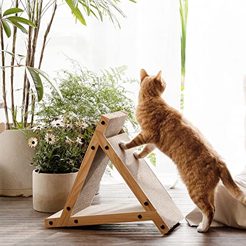 FUKUMARU 3 Sided Vertical Cat Scratching Post, Triangle Cat‘s Scratch Tunnels Toy, Scratcher Ramp for Kitten Play Exercise