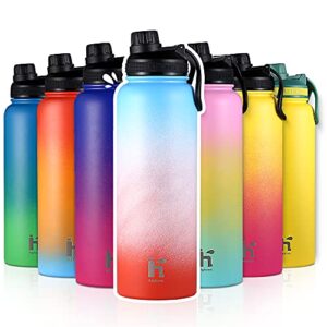 haphom insulated water bottle 37oz sport water bottle 18/8 stainless steel bpa free sweat proof and hinge lock lid anti-rust suitable for all people and anywh