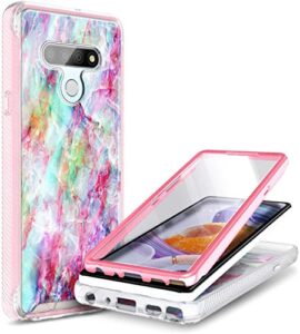e-began case compatible for lg k51, lg reflect (l555dl) with [built-in screen protector], full-body shockproof protective rugged matte bumper cover, impact resist durable case -marble design fantasy