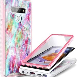 E-Began Case Compatible for LG K51, LG Reflect (L555DL) with [Built-in Screen Protector], Full-Body Shockproof Protective Rugged Matte Bumper Cover, Impact Resist Durable Case -Marble Design Fantasy