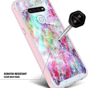 E-Began Case Compatible for LG K51, LG Reflect (L555DL) with [Built-in Screen Protector], Full-Body Shockproof Protective Rugged Matte Bumper Cover, Impact Resist Durable Case -Marble Design Fantasy