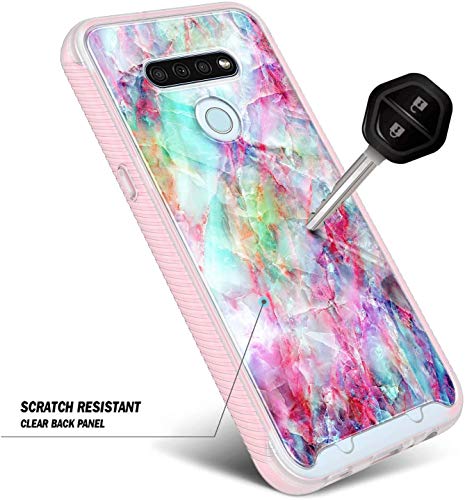 E-Began Case Compatible for LG K51, LG Reflect (L555DL) with [Built-in Screen Protector], Full-Body Shockproof Protective Rugged Matte Bumper Cover, Impact Resist Durable Case -Marble Design Fantasy