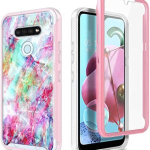 E-Began Case Compatible for LG K51, LG Reflect (L555DL) with [Built-in Screen Protector], Full-Body Shockproof Protective Rugged Matte Bumper Cover, Impact Resist Durable Case -Marble Design Fantasy