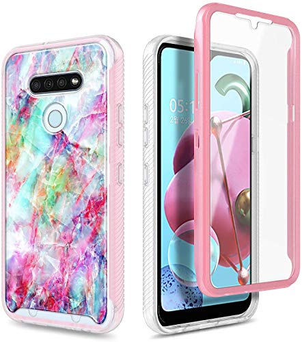 E-Began Case Compatible for LG K51, LG Reflect (L555DL) with [Built-in Screen Protector], Full-Body Shockproof Protective Rugged Matte Bumper Cover, Impact Resist Durable Case -Marble Design Fantasy