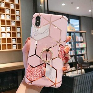 Qokey iPhone Xs Case,iPhone X Case Marble Cute Fashion for Women Girls Men with 360 Degree Rotating Ring Kickstand Soft TPU Shockproof Cover Designed for iPhone X/XS 5.8" Bling Pink Marble