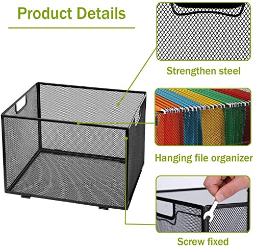 Meshist Mesh Hanging File Folder Box Organizer, Office Metal File Foldable Storage Crate,Letter Size, Black.