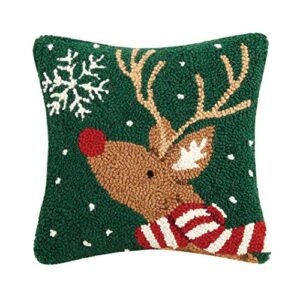 peking handicraft 31tg122c10sq reindeer with snowflake m/2 holiday hook pillow, 10-inch long
