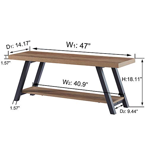 LVB Industrial Entryway Bench, Wood and Metal Storage Bench for Living Dining Room, Farmhouse Indoor Entry Way Shoe Benches Seat, Rustic Oak, 47 Inch Long