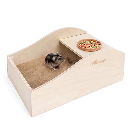 Niteangel Hamster Sand Bath Dust Free Box - Wooden Critter's Shower & Digging Sand Bathtub for Small Animals Like Hamsters Mice Lemming or Gerbils (Medium-11.8-inch L x 7.8-inch W)