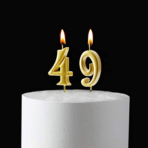 MMJJ Gold 49th Birthday Candles, Number 49 Cake Topper for Birthday Decorations