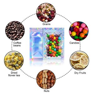 200pcs 3"X 4" (storage size 2.6X2.6 '') Smell Proof Resealable Mylar Bags Food Storage Holographic Bags Foil Pouch Double-Sided Zipper lock Bag