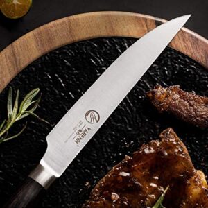 YARENH 6-Piece Steak Knife Set with 5-inch Sharp Blades,Non-Serrated,Made of German High-Carbon Stainless Steel,and Black Pakkawood Handles,Fruit Paring Knife Set