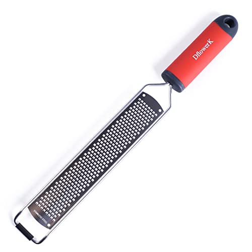 DflowerK Lemon Zester Cheese Grater Razor Sharp Stainless Steel Blade with Protective Cover Great for Lemon Parmesan Cheese Chocolate Nutmeg Garlic Ginger(Red)