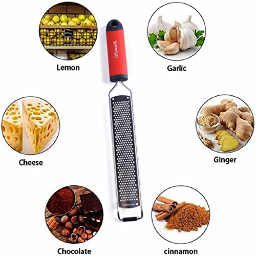 DflowerK Lemon Zester Cheese Grater Razor Sharp Stainless Steel Blade with Protective Cover Great for Lemon Parmesan Cheese Chocolate Nutmeg Garlic Ginger(Red)