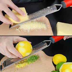 DflowerK Lemon Zester Cheese Grater Razor Sharp Stainless Steel Blade with Protective Cover Great for Lemon Parmesan Cheese Chocolate Nutmeg Garlic Ginger(Red)