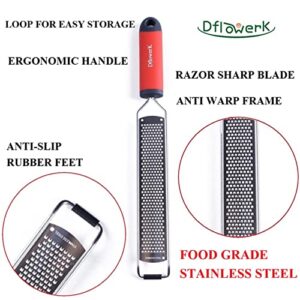 DflowerK Lemon Zester Cheese Grater Razor Sharp Stainless Steel Blade with Protective Cover Great for Lemon Parmesan Cheese Chocolate Nutmeg Garlic Ginger(Red)