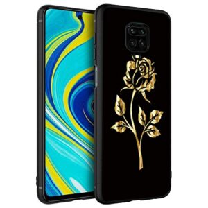 eouine for xiaomi redmi note 9 pro case, phone case silicone black with pattern ultra slim shockproof soft gel cover protective skin for xiaomi redmi note 9 pro/redmi note 9s (golden rose)