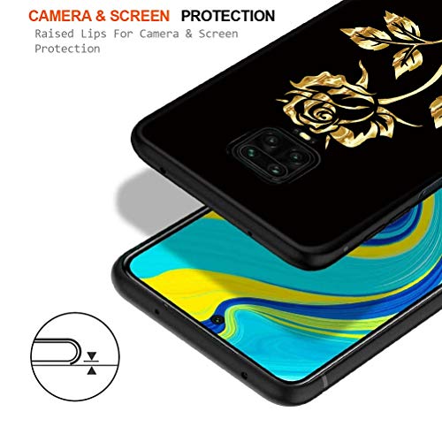 Eouine for Xiaomi Redmi Note 9 Pro Case, Phone Case Silicone Black with Pattern Ultra Slim Shockproof Soft Gel Cover Protective Skin for Xiaomi Redmi Note 9 Pro/Redmi Note 9S (Golden Rose)