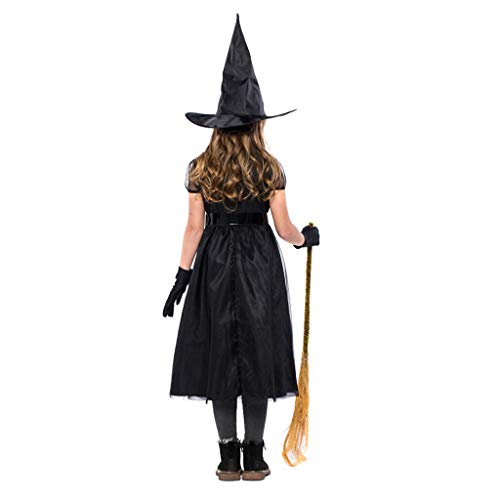 LMYOVE Girls Black Witch Costume, Fancy Dress Up for Kids(6-7T, Black-1)