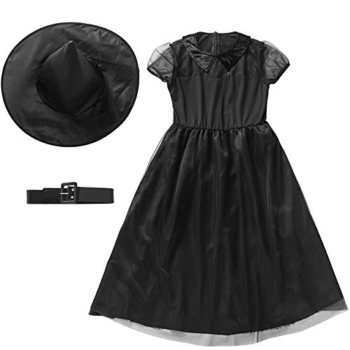 LMYOVE Girls Black Witch Costume, Fancy Dress Up for Kids(6-7T, Black-1)