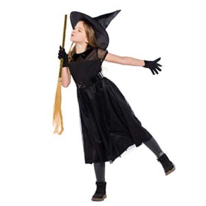 LMYOVE Girls Black Witch Costume, Fancy Dress Up for Kids(6-7T, Black-1)