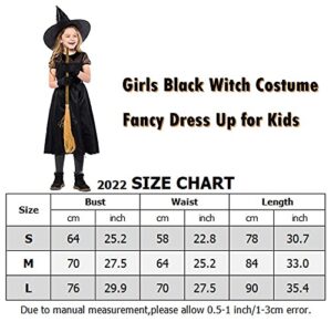 LMYOVE Girls Black Witch Costume, Fancy Dress Up for Kids(6-7T, Black-1)