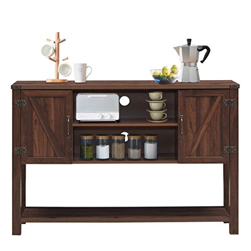 Tangkula Console Table Buffet Table, Modern Sideboard with Storage Cabinets and Bottom Shelf, Contemporary Tall Buffet Storage Cabinet, Kitchen Dining Room Furniture (Brown)