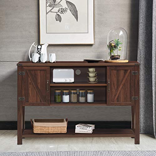 Tangkula Console Table Buffet Table, Modern Sideboard with Storage Cabinets and Bottom Shelf, Contemporary Tall Buffet Storage Cabinet, Kitchen Dining Room Furniture (Brown)