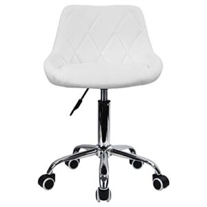 kktoner mid back pu leather height adjustable swivel modern task chair computer office home vanity chair with wheels (white)