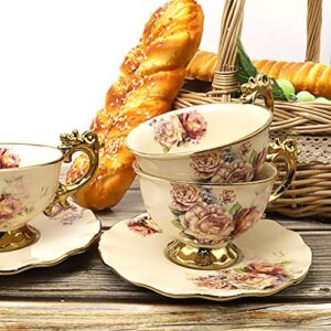 fanquare 15 Pieces British Porcelain Tea Set, Floral Vintage China Coffee Set, Wedding Tea Service for Adult, Big Tea Cup