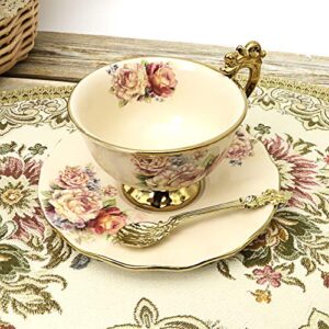 fanquare 15 Pieces British Porcelain Tea Set, Floral Vintage China Coffee Set, Wedding Tea Service for Adult, Big Tea Cup